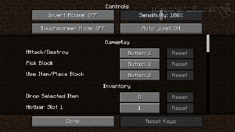 Minecraft controls screen.